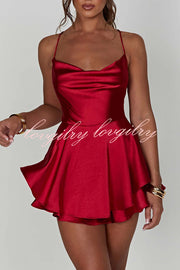 Ruffled Elegant Satin Strappy Satin Backless Lace Up Mini Dress