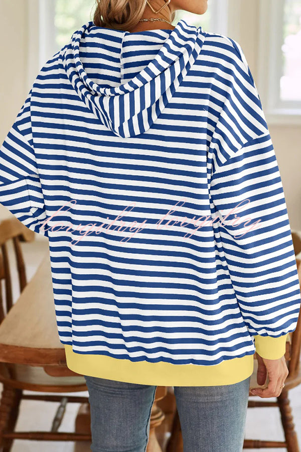 Striped Print Long Sleeve Pocket Loose Hoodie