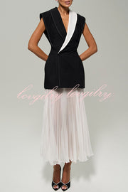 Modern Day Contrast Color Wide Sleeve Waisted Lapel Suit Vest
