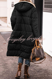 Hooded Plush Lined Pocket Long Sleeve Coat