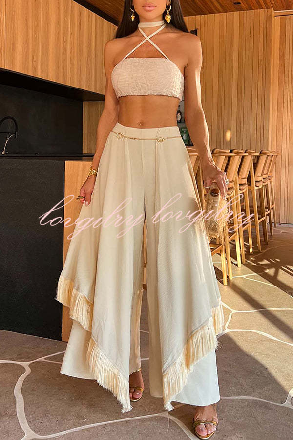 Leona High Rise  Layered Tassle Trim Wide Leg Pants