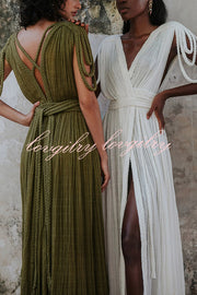 Resort Style Draped Braids Shoulder Backless Cover-up Loose Maxi Dress