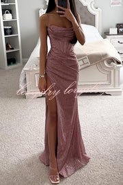 Romantic Occasion Sequin Cowl Neck Corset Slit Maxi Dress