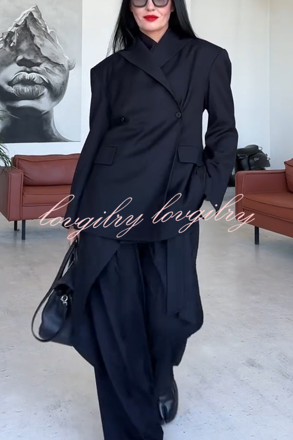 Urban Charm Shoulder Pads Asymmetrical Back Button Lapel Oversized Blazer