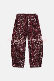 Gala Goddess Sequin High Rise Zipper Waist Wide Leg Pants