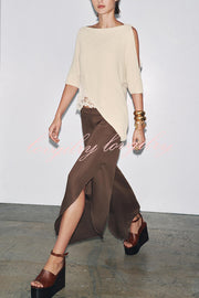 Fashion Slim-fit One-shoulder Stretch Bodysuit and Casual Side-slit Pants Set
