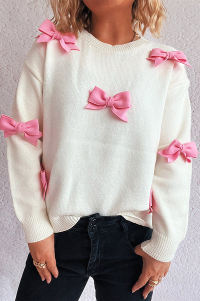 Sweet Bow-knot Casual Round Neck Long-sleeved Knit Sweater