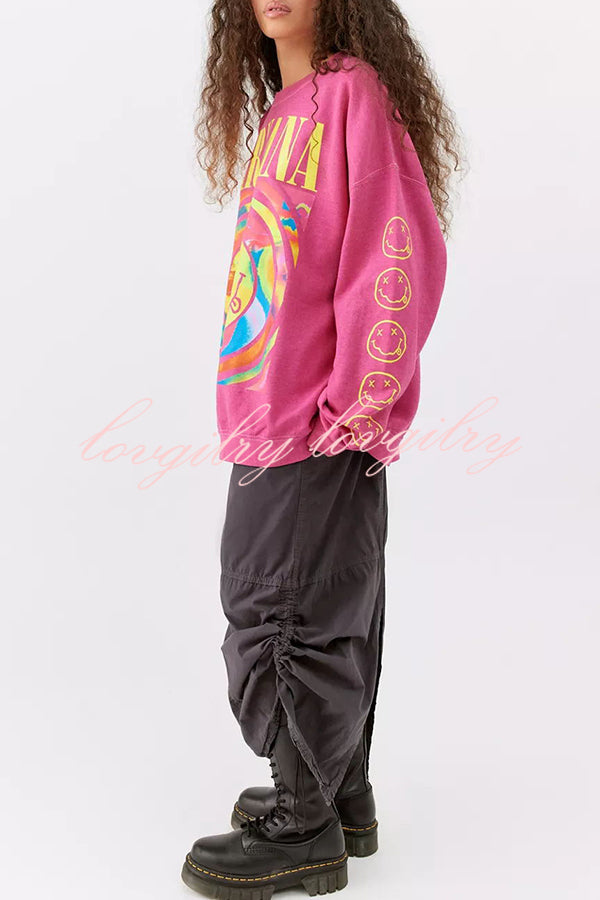 Emoji Print Pullover Long Sleeve Sweatshirt