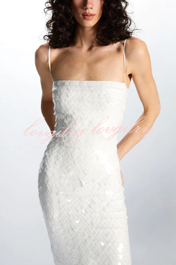 Sexy Sequined Halter-neck Backless Slim Fit Slit Midi Dress