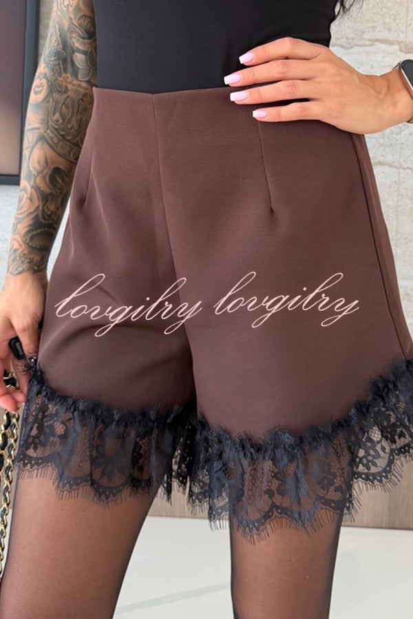Amazing Items Lace Trim High Rise Elastic Waist Loose Mini Shorts