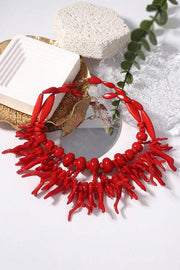 Bohemian Red Coral Necklace Two-piece Set