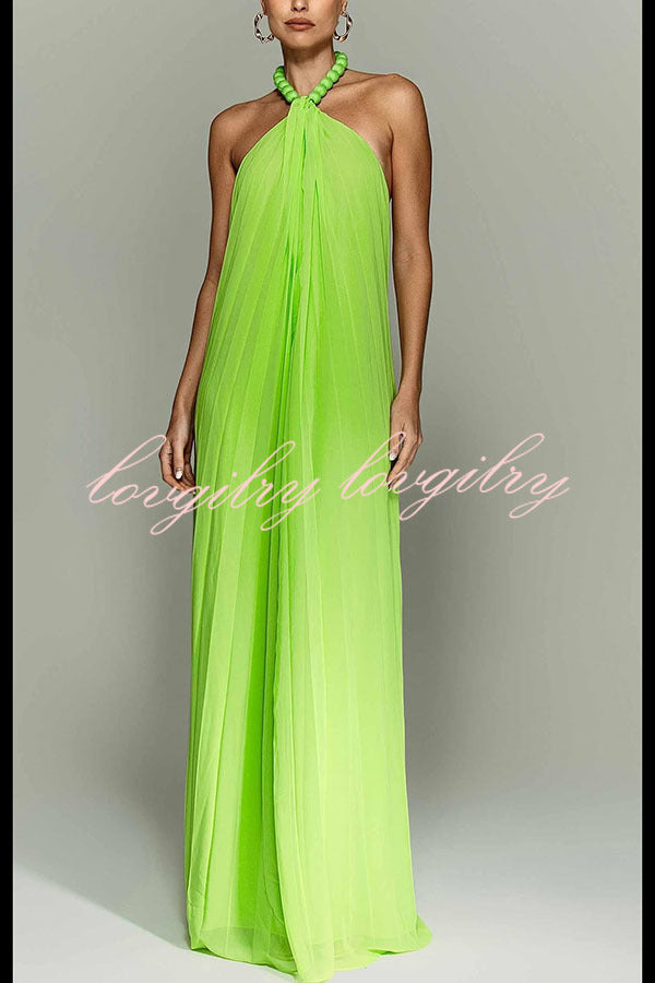 Ellise Chiffon Beads Halter Neck Backless A-line Maxi Dress