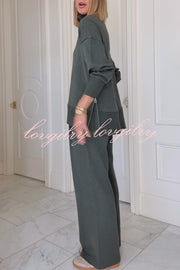 Barker High-Neck Long Sleeve Side Zipper Sweatshirt and Elastic Waist Pocketed Loose Pants Set