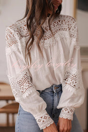 Stylish Hollow-out Patchwork Long-sleeved Elegant Shirt