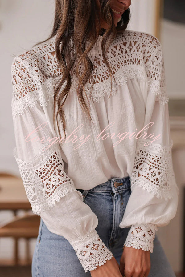 Stylish Hollow-out Patchwork Long-sleeved Elegant Shirt