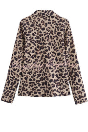 Edith Leopard Print Front Lace-up Long Sleeve Loose Blouse