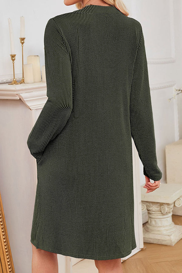Solid Color Loose Long-sleeved Casual Knitted Mini Dress
