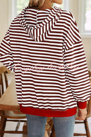 Striped Print Long Sleeve Pocket Loose Hoodie