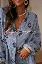 Fashionable Embroidered Floral Casual Long-Sleeved Loose Top