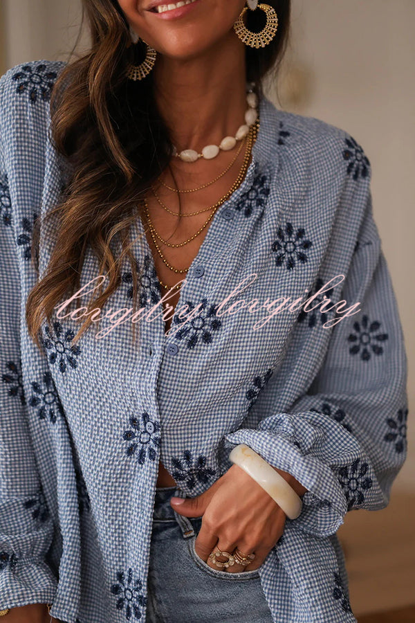 Fashionable Embroidered Floral Casual Long-Sleeved Loose Top