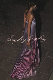 Gorgeous Styling Satin Pleated Elastic Bust Strapless A-line Gown Maxi Dress