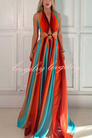 Variety of Styles Tulle Printed Ring Hollow Design Slit Vacation Maxi Dress