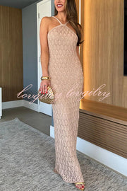 Solid Color Knitted Open Back Slim Slit Maxi Dress