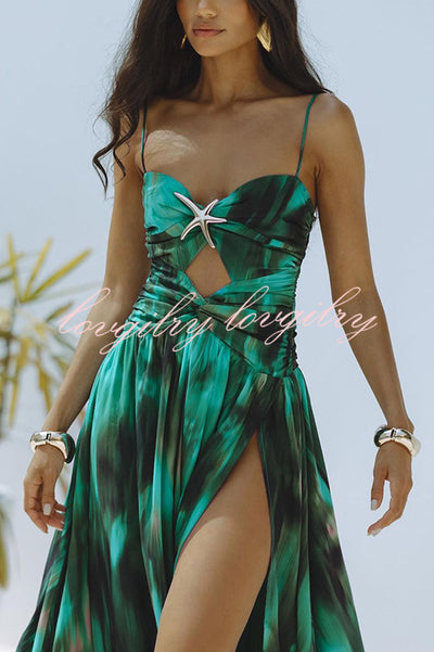 Unique Print Starfish Embellished Cutout Stretch One-piece Swimsuit