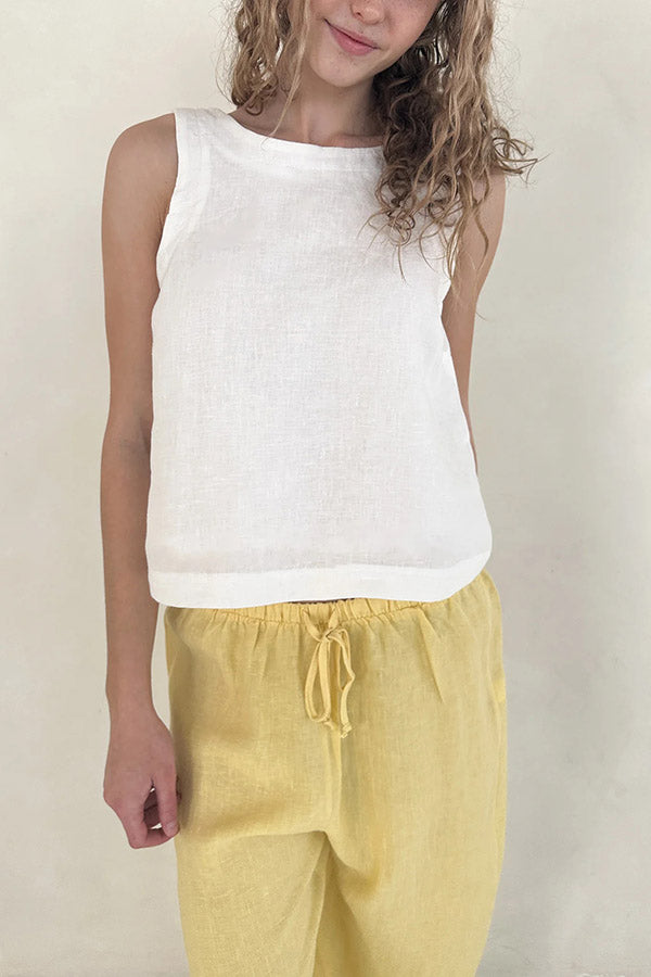 Linen Blend Sleeveless Crew Neck Casual Vest and Elastic Waist Tie Loose Pants Set