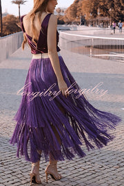 Elegant Tassel Hem Elastic Waist Casual Maxi Skirt