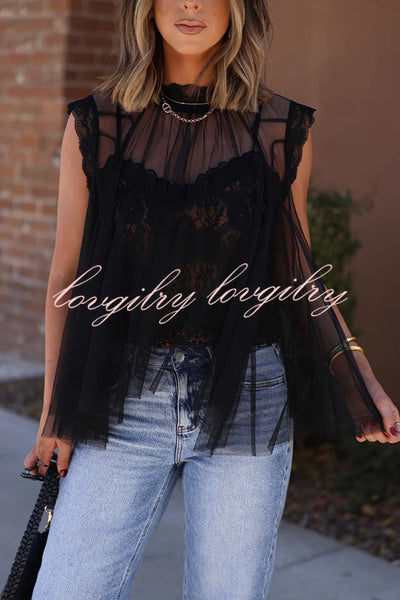 Light and Cute Tulle Lace Inner Wear High Neck Cape Top