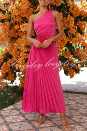 Charming One Shoulder Lace Up Cutout Pleated Maxi Dress