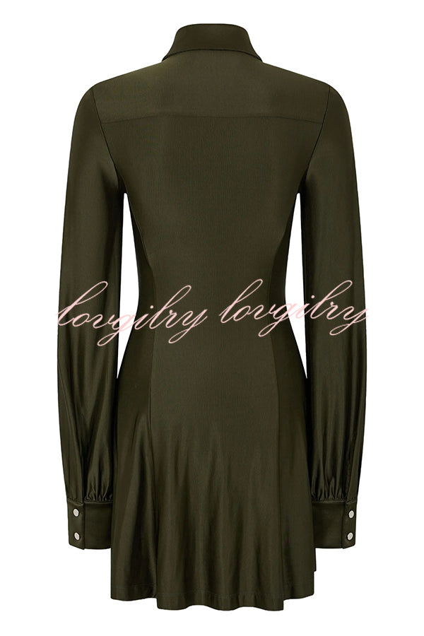 Marvis Button-embellished Long Sleeve Asymmetrical Drape Shirt Midi Dress