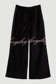 Cue The Cocktails Velvet Grosgrain Detail Pocketed Wide Leg Pants