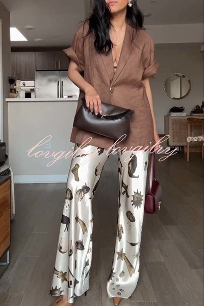 The Finishing Touch Satin Unique Print Elastic Waist Wide Leg Pants