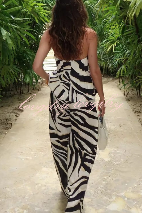 Zebra Print Casual Pocket Wide-leg Pants