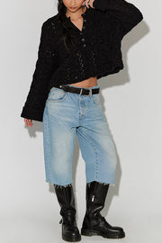 Solid Color Loose-fitting Openwork Long-sleeved Knit Sweater