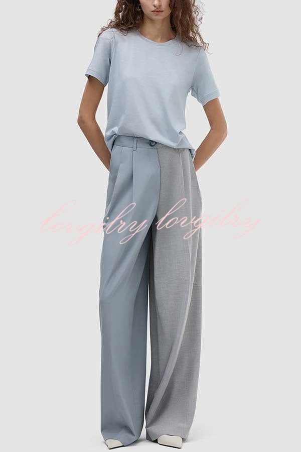 Girl Boss Avant-garde Contrast Colors Lapel Boyfriend Blazer and Pocketed Wide Leg Pants Set