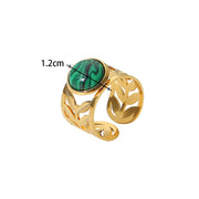 Vintage Inlaid Malachite Stainless Steel Ring