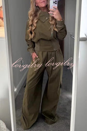 Fashionable Elastic Waist Workwear Wide-leg Pants