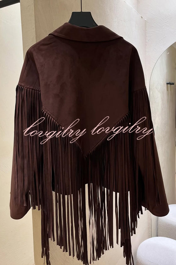 Western City Suede Long Tassels Long Sleeve Lapel Relaxed Jacket