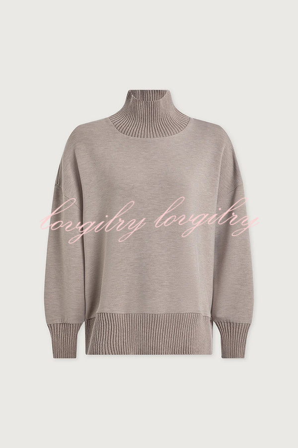 Berner High-Neck Long Sleeve Side Zipper Sweatshirt and Elastic Waist Pocketed Loose Pants Set