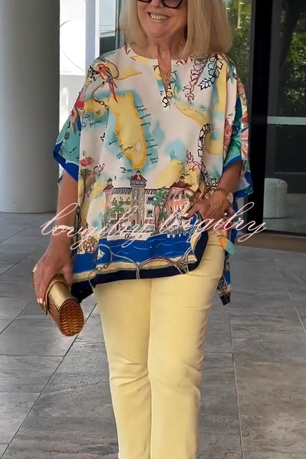 Unique Printed Casual Half Sleeve Loose Top