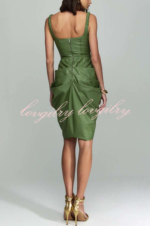 Fashion Choice Faux Leather Corset Ruched Back Zipper Mini Dress