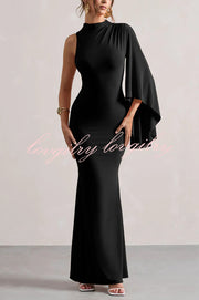 Ready When You Are High Neck One Ruffle Sleeve Maxi Dress