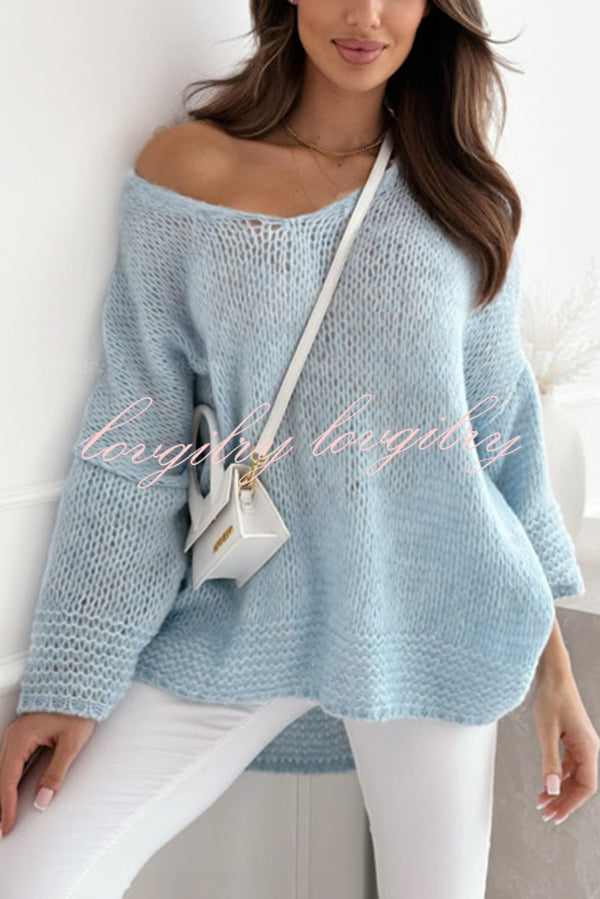 Solid Color Loose V-neck Casual Knitted Sweater