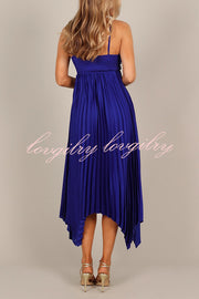 Solid Color Sexy Suspender Pleated Irregular Midi Dress