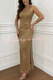 Stunning Gaze Knit Texture Waist Cutout Stretch Maxi Dress