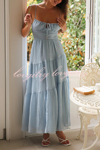 Solid Color Sleeveless Suspender Pleated Back Maxi Dress