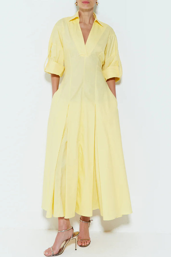 Newtown Wide Sleeve Pocketed Umbrella Hem Shirt Maxi Dress